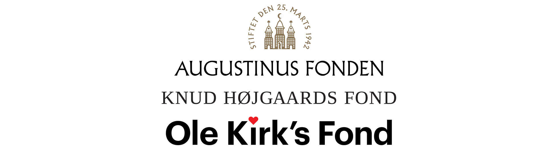 Logoer: Ole Kirk's Fond, Knud Højgaards Fond og Augustinus Fonden