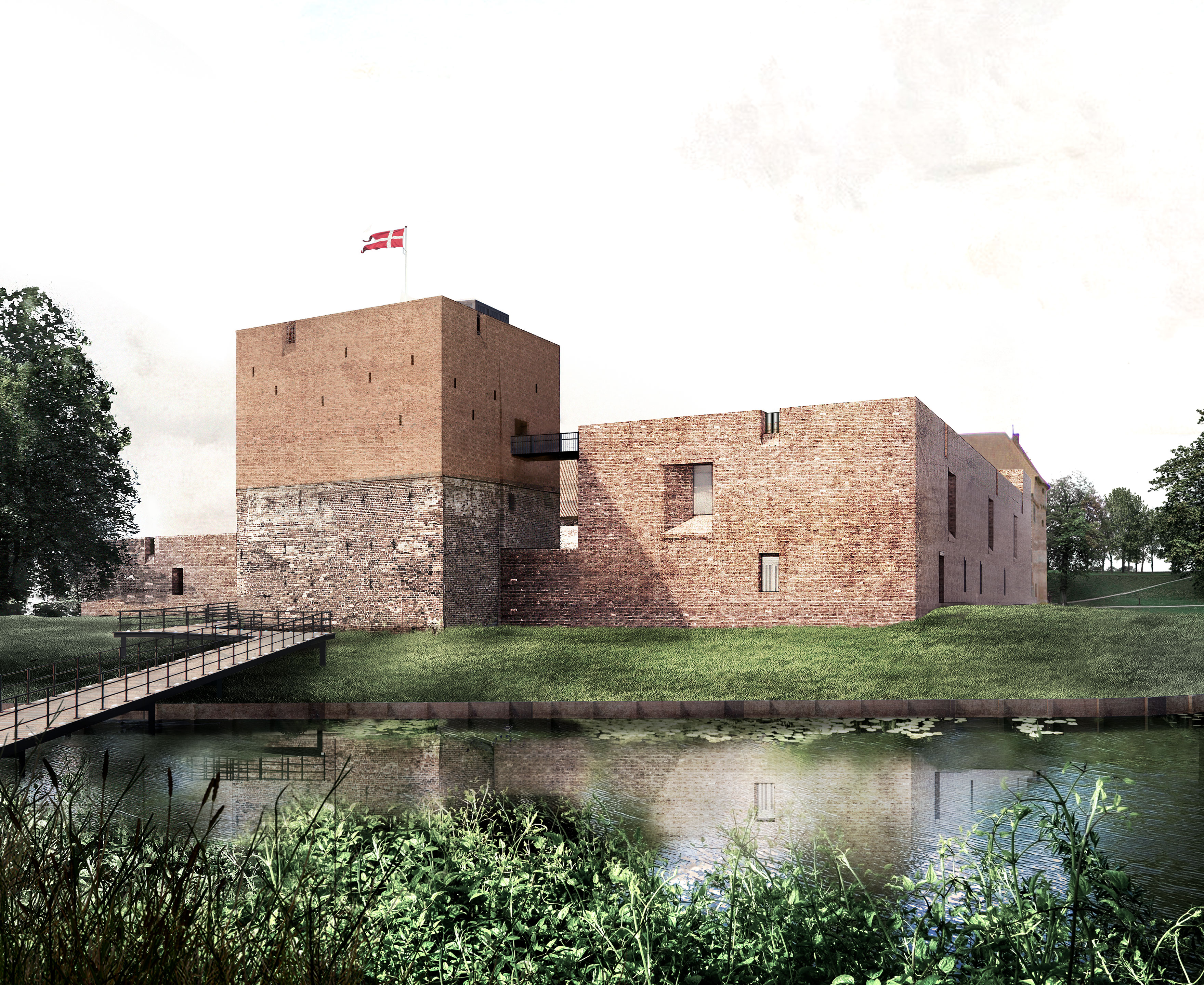 Visualisering af bolværket ned mod voldgraven